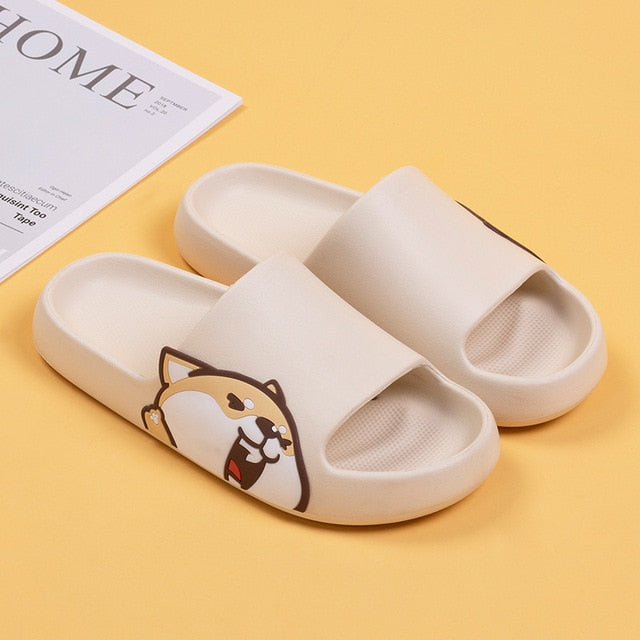 Shiba Inu Pattern Slippers Female Indoor Fashion Cartoon Sandals and Slippers Household Bathroom Leaking Platform Sandals Male