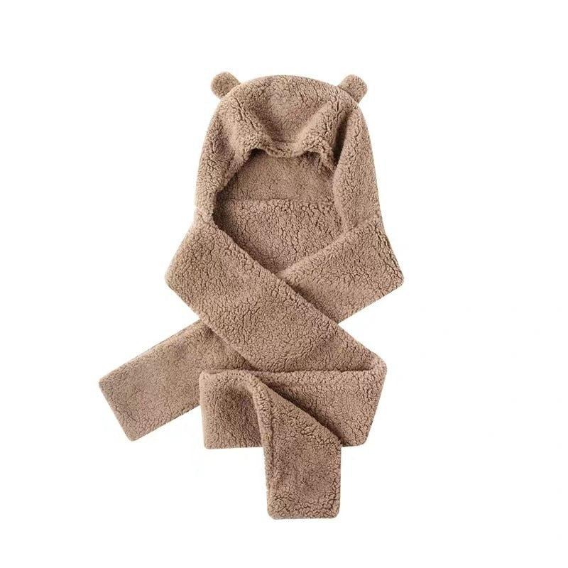New Cute Bear Ear Hat Scarf Gloves Set Winter Women Beanies Caps Warm Casual Plush Hats Casual Solid Fleece Girl Kawaii Present